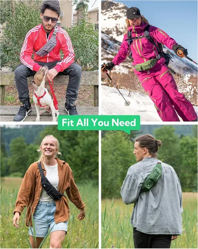 Vista 6 de WATERFLY Riñonera para Mujeres y Hombres Resistente al Agua Pequeña Bolsa de Cintura Delgada con 4 Bolsillos Bolsa Cruzada Ligera para el Pecho que