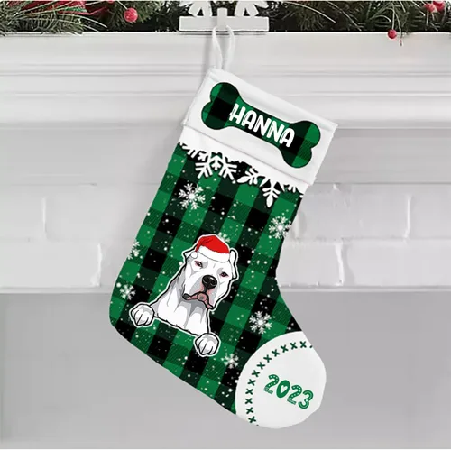 Vista 2 de IZI POD Dogo Argentino - Medias de Navidad personalizadas para perro, perfectamente a cuadros, decoración rústica de Navidad, diseño de perro