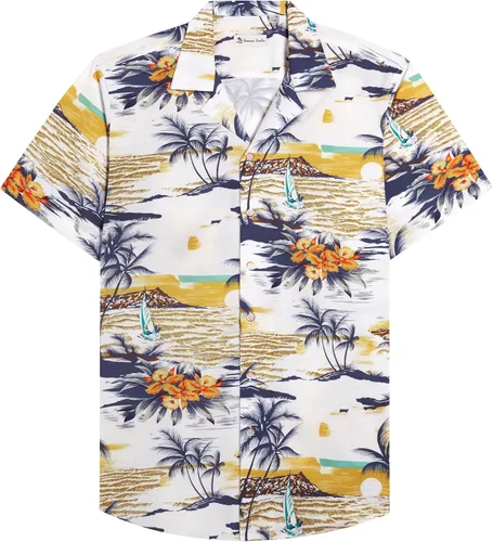 Vista 33 de Alimens & Gentle - Camisa de algodón estilo hawaiano para hombre, casual, de manga corta, ajuste regular 1609 rojo
