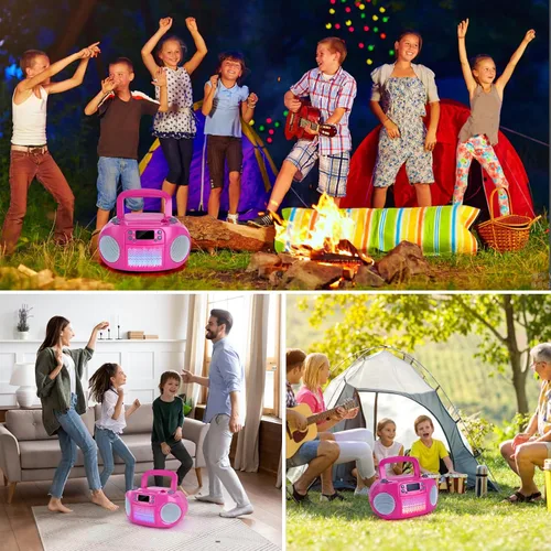 Vista 6 de hPlay GC09 Kids Boombox, reproductor de CD, conectividad Bluetooth para smartphones, AUX, USB, radio y MP3, función de cantar junto, adaptador