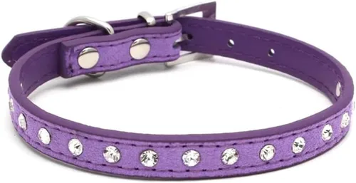 Vista 5 de Pimaodog - Collar de piel de ante elegante y deslumbrante con 1 fila de diamantes de imitación de cristal para mascotas, gatos, perros y cachorros