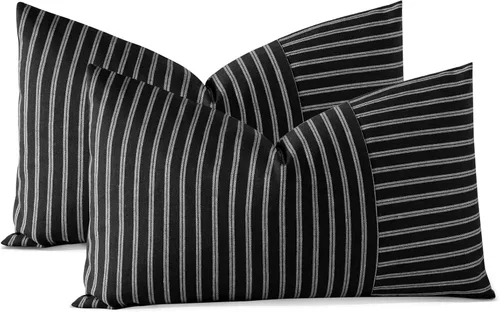 Vista 12 de OTOSTAR Paquete de 2 fundas de almohada a rayas con retazos de estilo campestre, fundas de cojín modernas para decoración del hogar, fundas