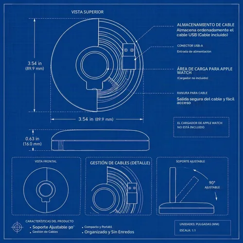 Vista 11 de PZOZ - Soporte de carga para Apple Watch, gestión de cables, base para Negro