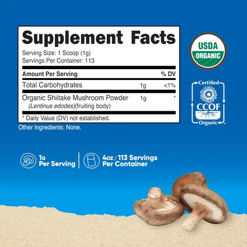Vista 2 de Nutricost Polvo orgánico de hongos Shiitake de 4 onzas, sin gluten, sin OMG
