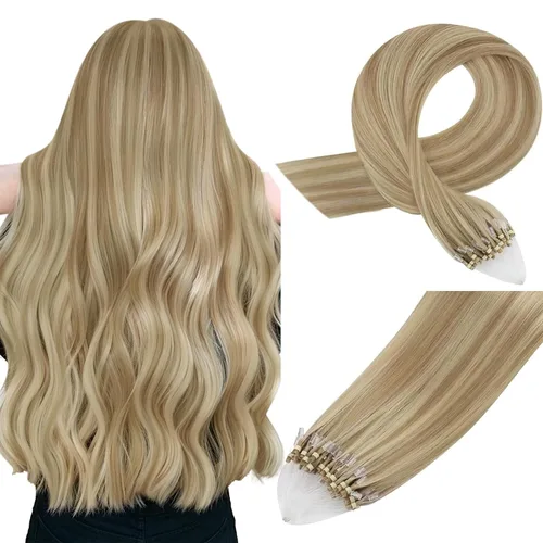 Vista 57 de Easyouth Extensión de cabello humano rubio con cola de caballo, extensiones de cabello humano rubio dorado con reflejos rubios, extensiones