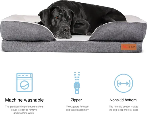 Vista 7 de Fida Cama ortopédica para perros con base de espuma viscoelástica, sofá de salón para perros con funda extraíble lavable, sofá para mascotas