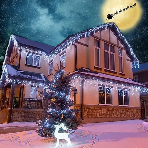 Vista 5 de Joomer Luces de carámbano de Navidad – Cadena de luces de 19 pies para exteriores impermeable, 8 modos de temporizador, conectable, tira de luces