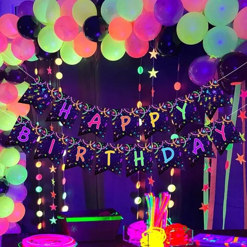 Vista 6 de Sursurprise Cartel de neón que brilla en la oscuridad para decoraciones de fiesta de cumpleaños brillantes, suministros de fiesta de neón brillante
