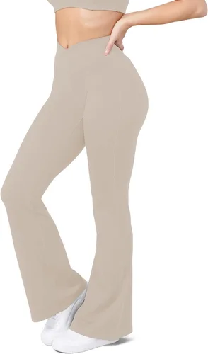 Vista 83 de HEGALY Pantalones de yoga acampanados para mujer, leggings cruzados, suaves, de cintura alta, pantalones casuales de entrenamiento con corte de bota