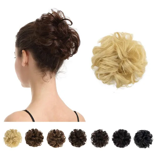 Vista 20 de Barsdar - Moño de cabello 100 % humano, Moño desordenado, Extensiones de cola de caballo, Moño de cabello rizado, Pieza de cabello