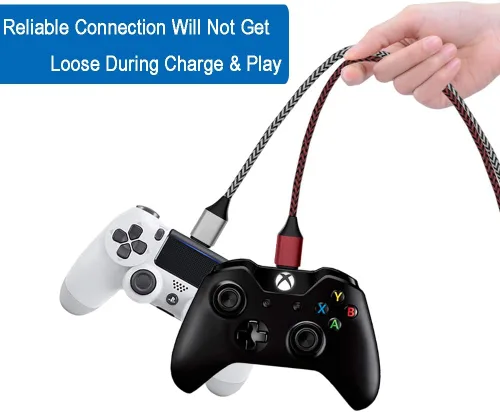Vista 4 de Cargador para controlador PS4 Cable de carga 2 piezas de nailon trenzado Micro USB 2.0 de alta velocidad Cable de sincronización de datos para Xbox