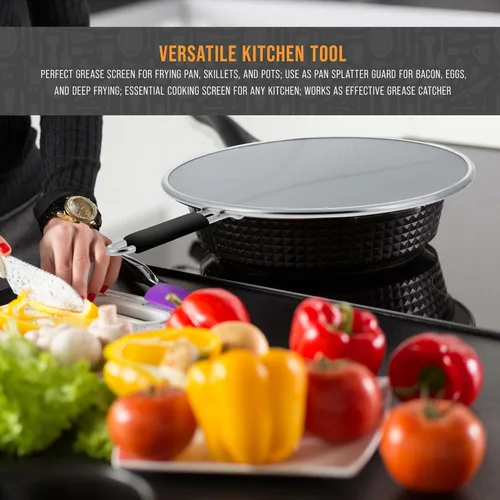 Vista 6 de U.S. Kitchen Supply Protector de salpicaduras de acero inoxidable de 13 pulgadas, cubierta de malla fina, grasa y aceite, pantalla de salpicaduras