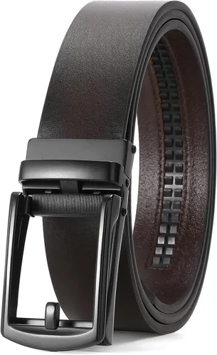 Vista 20 de SENDEFN Cinturón de vestir casual de cuero para hombre de 1 3/8 pulgadas con hebilla de clic ajustable automática con caja de regalo A-negro-71gs