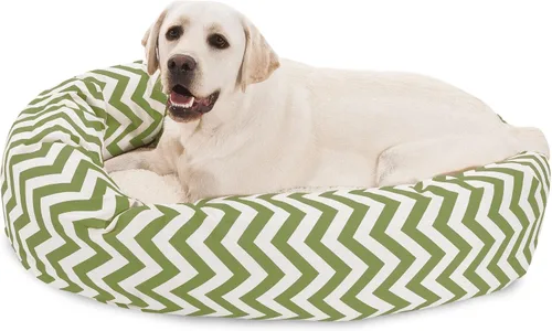 Vista 9 de Cama para perro de 24 pulgadas, color negro Chevron Sherpa Bagel
