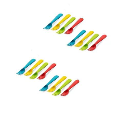 Vista 5 de Plaskidy Tenedores de plástico para niños – Juego de 16 cubiertos de colores brillantes sin BPA y aptos para lavavajillas ideales para niños