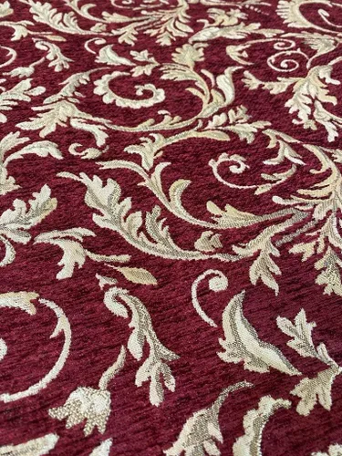 Vista 2 de Tapicería Chenille Saxxon - Cortinas de hojas florales para el hogar, tela para el patio, 56 pulgadas de ancho (carmesí)
