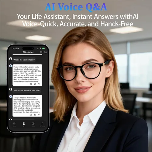 Vista 4 de Lentes inteligentes AI con GPT de chat, gafas Bluetooth con traductor de 164 idiomas, asistente de IA y asistente de reuniones, reproducción