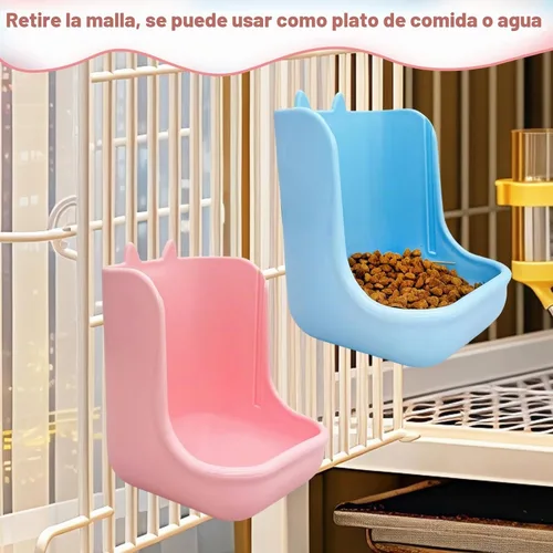 Vista 4 de Hamiledyi 2 unidades de comederos de heno para conejos, cuencos 2 en 1, soporte doble de alimentación para conejos, suministros de alimentos