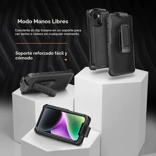 Vista 4 de MOTIVE - Funda resistente para iPhone 15, funda con clip para cinturón, 6.1 pulgadas Negro