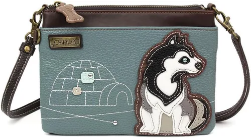 Vista 30 de CHALA Mini bandolera/bolso con correa convertible elegante, compacto, versátil Loro azul - Gris cálido