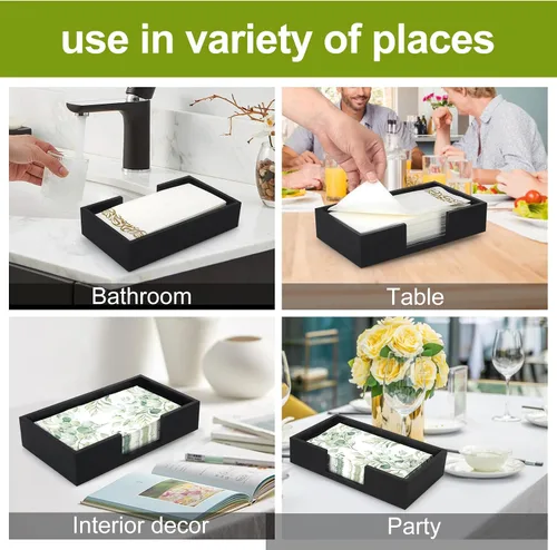 Vista 4 de Servilletero de Madera Negro Soporte para Toallas de Invitados Soporte Plano para Servilletas de Baño Soporte para Servilletas Desechables Bandeja