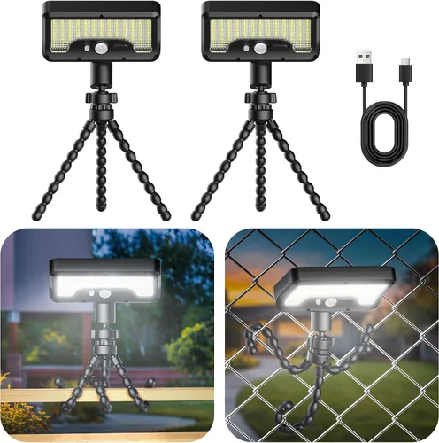 Vista 12 de Tryme 92 luces LED solares al aire libre impermeables con sensor de movimiento, soporte de pulpo, ángulo ajustable, lente difusora óptica, 3 modos