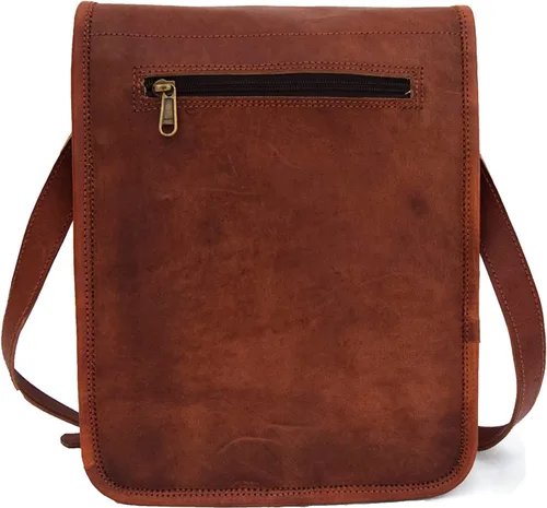 Vista 4 de Bolso bandolera de cuero genuino de 11 pulgadas para hombres y mujeres, unisex, para adolescentes, bolso bandolera para iPadTab Mini, Marrón