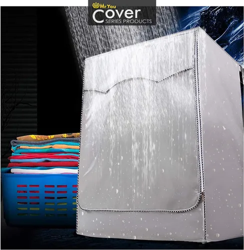 Vista 8 de Cubierta para lavadora Cubierta de secadora para máquina de carga frontal impermeable, 23 x 25 x 34 pulgadas Silver color, plaid edge, outdoor