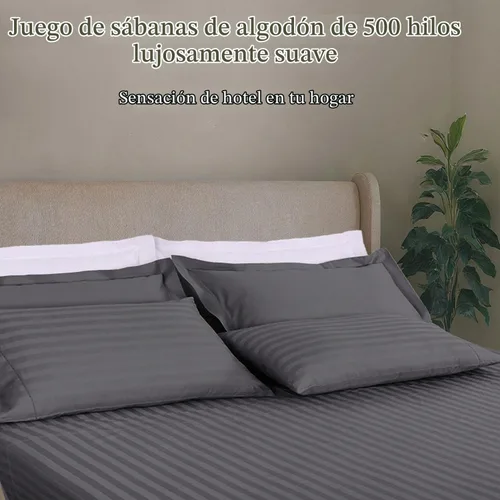 Vista 2 de Threadmill Juego de ropa de cama de algodón de lujo de 500 hilos de 4 piezas, sábanas suaves y sedosas de color gris oscuro con bolsillo profundo