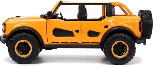 Vista 3 de Jada Toys Just Trucks 1:24 2021 Ford Bronco - Coche fundido a presión naranja con estante para neumáticos, juguetes para niños y adultos