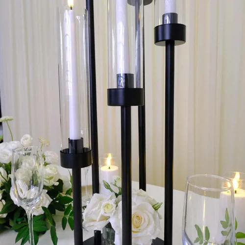 Vista 6 de Centros de mesa de candelabro negro de 35 pulgadas, 10 piezas, para mesas, 5 brazos, centros de mesa de boda para decoraciones