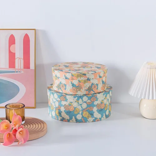 Vista 2 de Soul & Lane Cajas de almacenamiento decorativas de cartón oblongas con tapas, juego de 2 cajas de cartón floral para recuerdos, almacenamiento