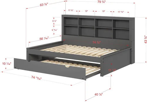 Vista 3 de Donco Kids Equable Modern - Estantería de sofá cama matrimonial con nido en acabado gris oscuro