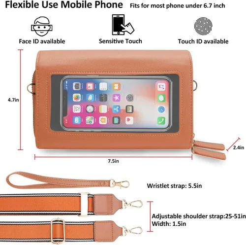 Vista 3 de CrossBody Bolsas con pantalla táctil para teléfono celular, bolsillo con cremallera, bloqueo RFID, tarjetero para iPhone para mujer