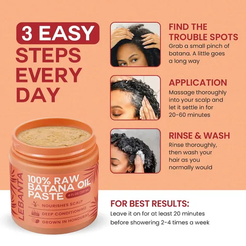 Vista 4 de Lebanta Aceite de batana crudo para el crecimiento del cabello – 100% puro, orgánico de 4 onzas Batana de Honduras para cabello natural grueso