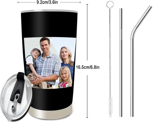 Vista 7 de Vaso personalizado con imágenes y nombre de texto, vaso de acero inoxidable personalizado con tapa, regalos personalizados para mujeres, hombres