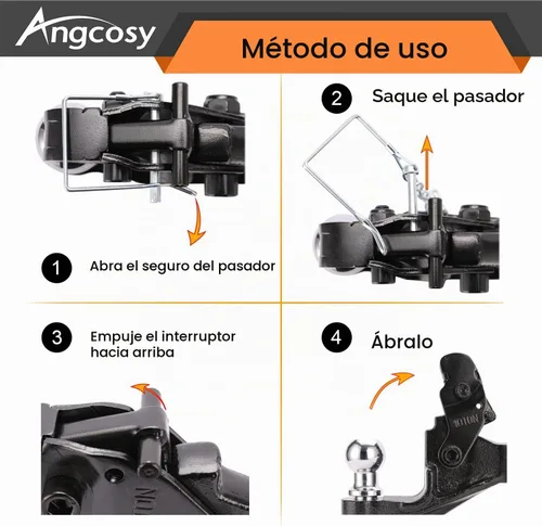 Vista 5 de Gancho de perno de 10 toneladas para enganches de remolque, combinación de gancho receptor, bola de enganche de 2 pulgadas, 7000 libras, 15-1/2