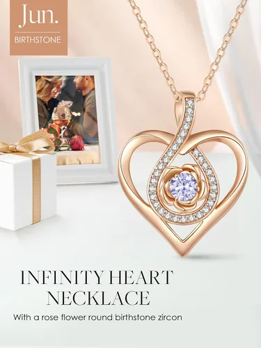 Vista 3 de CDE Collares de oro rosa para mujer, collar con colgante de corazón infinito de flor de rosa, plata de ley 925, aniversario, cumpleaños, Navidad
