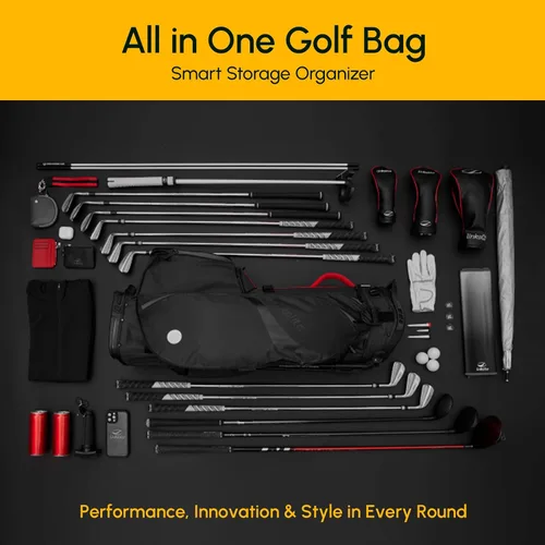 Vista 5 de Bolsa de golf ultraligera impermeable con cubierta para lluvia, longitud completa, 6 bolsillos con acceso magnético y doble correa en X, fácil
