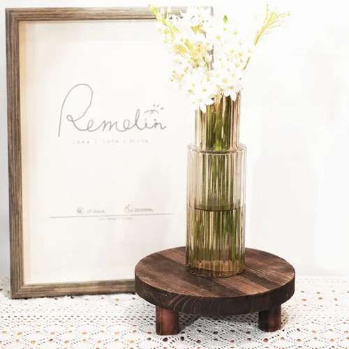 Vista 6 de Yangbaga 2 piezas Soporte de Exhibición de Taburete de Madera, Soporte Redondo para Plantas de 8.46 Pulgadas, Soportes de Maceta de Madera-Flor