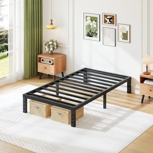 Vista 7 de Base de cama Twin-XL de metal, no necesita sommier, plataforma de 12 pulgadas sin ruido en color negro, de fácil montaje, soporte de láminas