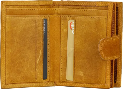Vista 4 de FINELAER Cartera de cuero de diseñador para mujer, Mostaza, Minimalista