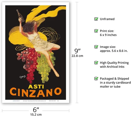 Vista 2 de Asti Cinzano - Asti Spumante - Vino blanco espumoso italiano - Póster publicitario vintage por Leonetto Cappiello c.1910 - Impresión artística