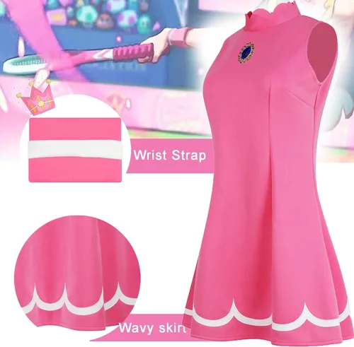Vista 3 de Poboola Disfraz de princesa melocotón para adultos, vestido de margarita Rosalina con corona, cosplay, Super Brothers, traje deportivo de Halloween
