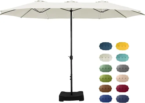 Vista 14 de GREEN PARTY Sombrilla de patio rectangular de 15 pies con base incluida, sombrilla de mesa de doble cara con manivela, sombrillas grandes