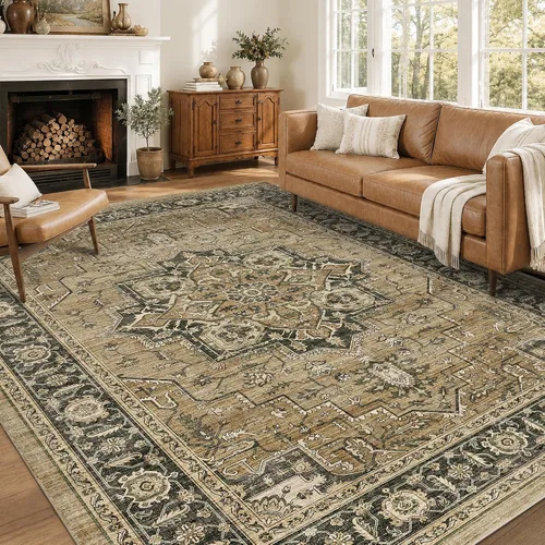 Vista 67 de Alfombra de pasillo vintage de 2 x 6 pies de pelo bajo Marrón beige