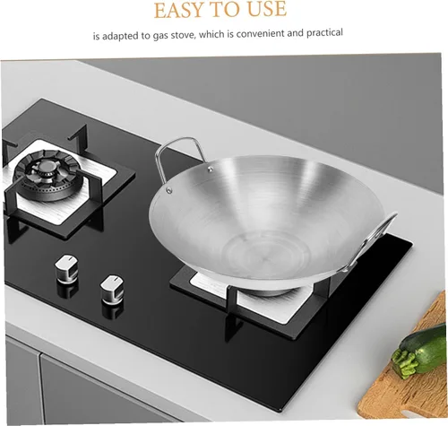 Vista 3 de DOITOOL Wok de acero inoxidable, sartén antiadherente de 11 pulgadas de doble mango wok utensilios de cocina de cocina