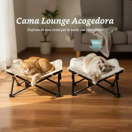 Vista 5 de PETKARAY Cama para Gatos Plegable y Elevada, Muebles de Salón Esponjosos para Gatito con Marco de Metal, Cama Colgante Elevada para Gatos