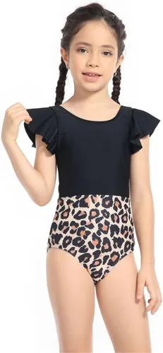 Vista 4 de Traje de baño infantil para niños, adolescentes y niñas, trajes de baño de una pieza para niños, trajes de baño negros con almohadillas