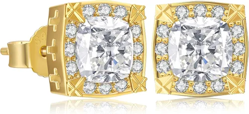Vista 8 de KRKC&CO Earrings Stud for Men, Silver Post Square Earrings 2-Dorado-b